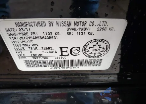 2011 Infiniti G37X from USA, damaged, VIN JN1CV6AR6BM408631